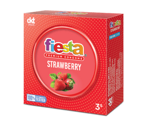 Pack of Fiesta Strawberry premium condoms by DKT India, 3’s pack with strawberry flavour.